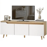 HOMCOM TV Stand for TVs up to 55 Inches Farmhouse TV Console Storage Adjustable Shelf 3 Cabinets Living Room Oak and White(m-2)