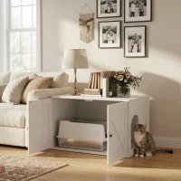 PawHut Cat Litter Box Enclosure with Barn Door, Cat Hole, 31.5" x 21" x 20", White(m-2)