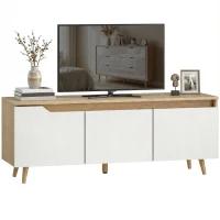HOMCOM TV Stand for TVs up to 55 Inches Farmhouse TV Console Storage Adjustable Shelf 3 Cabinets Living Room Oak and White(m-9)