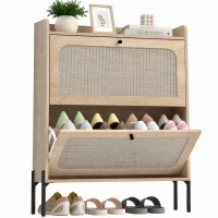 HOMCOM Shoe Cabinet with 2 Flip Drawers, Boho Narrow Shoe Storage Cabinet, Oak(m-11)