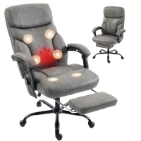 HOMCOM Massage Office Chair Vibration Computer Chair Heated Reclining PU Leather Footrest Height Adjustable Gray(m-1)