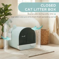 PawHut Fully Enclosed Cat Litter Box with Lid & Drawer Design, Covered Litter Box Anti-Leakage, Anti-Splashing, Green(m-5)