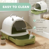 PawHut Covered Cat Litter Box with Lid, Scoop, Deodorizing Bags for Odor Control, Privacy, Easy to Clean, Green(m-5)