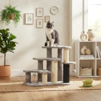 PawHut 2 in 1 Cat Tree Tower 3-Step Pet Stairs with Scratching Posts, Tickling Post, Toy Balls, for High Beds, Couch(m-10)