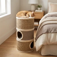 PawHut 28 Inch Cat Condo, 3 Story Cat Hideaway with Sisal Scratching Pad(m-11)