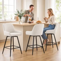 HOMCOM Kitchen Island Chairs Counter Height Bar Stools with Swivel Linen Seat and Footrest, Cream White(m-10)