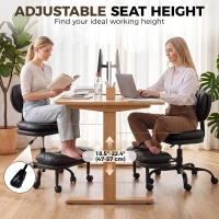 HOMCOM Ergonomic Cross Legged Office Chair, 360° Swivel Meditation Desk Chair with Wheels and Detachable Wider Footrest, Black(m-5)