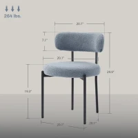 HOMCOM Round Modern Upholstered Kitchen Chairs, Boucle Dining Chairs Set of 4 with Curved Backrest and Thick Cushion, Gray(m-3)