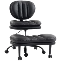 HOMCOM Ergonomic Cross Legged Office Chair, 360° Swivel Meditation Desk Chair with Wheels and Detachable Wider Footrest, Black(m-2)