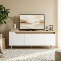 HOMCOM TV Stand for TVs up to 55 Inches Farmhouse TV Console Storage Adjustable Shelf 3 Cabinets Living Room Oak and White(m-1)