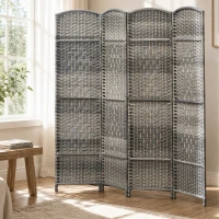HOMCOM Folding Room Divider Screen 4 Panel 6' Tall Privacy Screen Freestanding Wood Partition for Home Office, Mixed Gray(m-12)