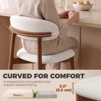 HOMCOM Bar Stools Mid-Century Curved Back Counter Height Stools Set of 2, Cream White(m-5)