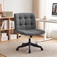 HOMCOM Armless Office Desk Chair, Linen Computer Chair with Rocking Function, Swivel, Wheels, Dark Grey(m-1)