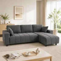 HOMCOM Sectional Couch with Integrated Seat, 4 Seater L-Shaped Sofa with Changeable Chaise, Spring Cushion, Charcoal Grey(m-1)