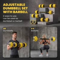 Soozier Dumbbell & Barbell Adjustable Set 44lbs Plate Bar Clamp Rod for Strength Training, Full Body Workout, Muscle Building Men Women Home Gym Sports Area Exercise Ergonomic(m-4)