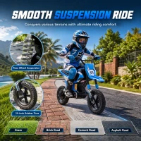 Qaba 24V Kids Electric Motorcycle with 180W Brushless Motor, Suspension, Soft Start, 12" Rubber Tires for 6+ Years, Blue(m-6)