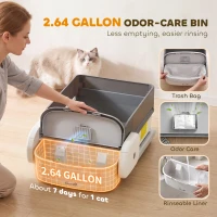 PawHut Self Cleaning Cat Litter Box, Automatic Litter Box with App Control, Open-Top, 10L Waste Bin, Gray(m-7)