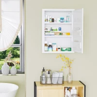 kleankin Bathroom Medicine Cabinet with Shelves Inside & On Door, Locking Medical Cabinet, First Aid Bathroom Wall Cabinet White(m-9)