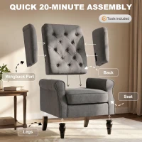 HOMCOM Fabric Accent Chair, Button Tufted Armchair, Armchair with Wood Legs, Thick Padding for Bedroom, Charcoal Grey(m-7)
