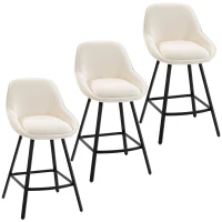 HOMCOM Bar Stools Modern Chenille 360° Swivel Barstools Counter Height Backrest Footrest Set 3, Cream White(m-11)