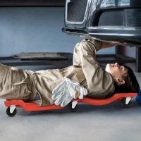HOMCOM 40" Mechanic Creeper, 330 LBS Capacity, Low Profile, Padded Headrest, 2 Tool Trays, 6 Casters for Auto Repair, Red(m-8)