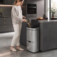 HOMCOM Kitchen Bin 3 Compartments Motion Sensor Trash Can Infrared Lid Stainless Steel 19 Gal Silver(m-9)