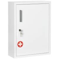 kleankin Bathroom Medicine Cabinet with Shelves Inside & On Door, Locking Medical Cabinet, First Aid Bathroom Wall Cabinet White(m-10)