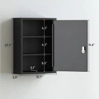 kleankin 16" x 21" Lockable Medicine Cabinet, 3 Tier Steel Medical Wall Box with 2 Keys and Shelves for Bathroom, Black(m-3)