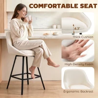 HOMCOM Bar Stools Modern Chenille 360° Swivel Barstools Counter Height Backrest Footrest Set 3, Cream White(m-5)
