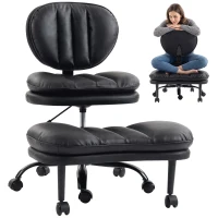 HOMCOM Ergonomic Cross Legged Office Chair, 360° Swivel Meditation Desk Chair with Wheels and Detachable Wider Footrest, Black(m-13)