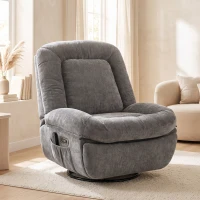 HOMCOM Oversized Power Recliner Chair with Massage and Heat, USB Port, Overstuffed Chenille Swivel Rocker Recliner, Gray(m-8)