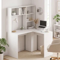 HOMCOM Modern Corner Computer Desk, L Shaped Desk with Storage Shelves for Home Office, Bedroom, White(m-1)