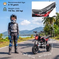 Qaba 24V Kids Electric Motorcycle with 180W Brushless Motor, Suspension, Soft Start, 12" Rubber Tires for 6+ Years, Black(m-3)