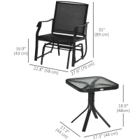 Outsunny 3 Piece Patio Glider Set Outdoor Gliders with Breathable Mesh Seat, Glass Top Table for Garden, Yard, Black(m-3)