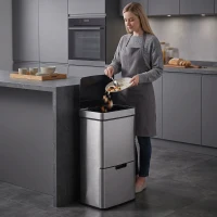 HOMCOM Kitchen Bin 3 Compartments Motion Sensor Trash Can Infrared Lid Stainless Steel 19 Gal Silver(m-10)