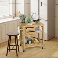 HOMCOM Bamboo Rolling Kitchen Island Trolley with Drawers & Shelves(m-8)