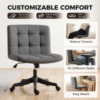 HOMCOM Armless Office Desk Chair, Linen Computer Chair with Rocking Function, Swivel, Wheels, Dark Grey(m-7)
