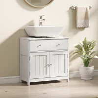 HOMCOM Modern Bathroom Vanity Cabinet, Freestanding Under Sink Storage with Drawer, U-Shaped Cutout for Pedestal Sink, White(m-1)