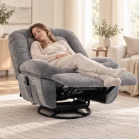 HOMCOM Oversized Power Recliner Chair with Massage and Heat, USB Port, Overstuffed Chenille Swivel Rocker Recliner, Gray(m-2)