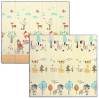 Qaba Foldable & Reversible Baby Play Mat, 79" x 71"Thick Play Mat for Floor, Waterproof Non-Slip, Forest Animals(m-1)