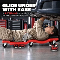HOMCOM 40" Mechanic Creeper, 330 LBS Capacity, Low Profile, Padded Headrest, 2 Tool Trays, 6 Casters for Auto Repair, Red(m-5)