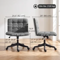HOMCOM Armless Office Desk Chair, Linen Computer Chair with Rocking Function, Swivel, Wheels, Dark Grey(m-3)