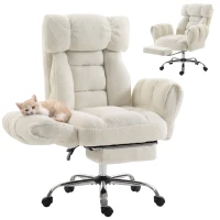 HOMCOM Criss Cross Office Chair with Flip-Up Armrests, Reclining Desk Chair with Wide Seat, Footrest, Wheels, Cream White(m-11)