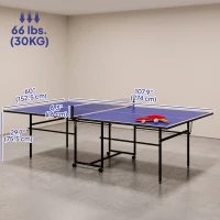 Soozier Full Size Table Tennis Table, Folding Ping Pong Table with Net, Paddles, Balls and Wheels, Blue(m-3)
