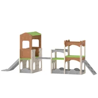 Qaba 8 in 1 Toddler Slide Set with Balance Bridge, Playhouse, Climber, Storage, Indoor Playset Playground for 3-6 Years(m-1)