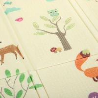 Qaba Foldable & Reversible Baby Play Mat, 79" x 71"Thick Play Mat for Floor, Waterproof Non-Slip, Forest Animals(m-9)