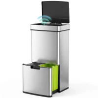 HOMCOM Kitchen Bin 3 Compartments Motion Sensor Trash Can Infrared Lid Stainless Steel 19 Gal Silver(m-1)
