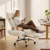 HOMCOM Criss Cross Office Chair with Flip-Up Armrests, Reclining Desk Chair with Wide Seat, Footrest, Wheels, Cream White(m-8)