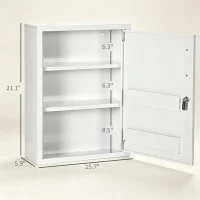 kleankin Bathroom Medicine Cabinet with Shelves Inside & On Door, Locking Medical Cabinet, First Aid Bathroom Wall Cabinet White(m-3)