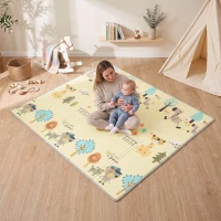 Qaba Foldable & Reversible Baby Play Mat, 79" x 71"Thick Play Mat for Floor, Waterproof Non-Slip, Forest Animals(m-10)